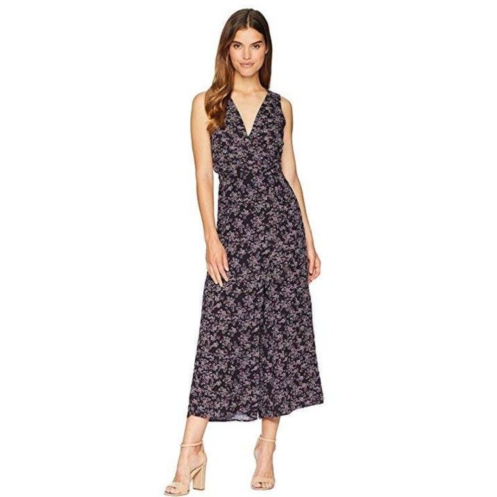 Jack by BB Dakota Swish Swish Wrap Maxi Jumpsuit Blue Ditsy Print Size 2